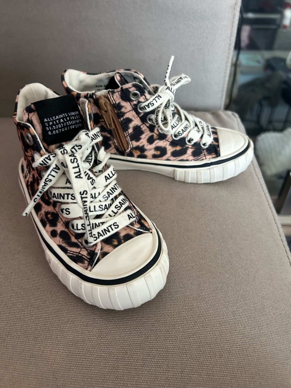 All Saints Kids Leopard Print High-Top Sneakers in Brown and Black